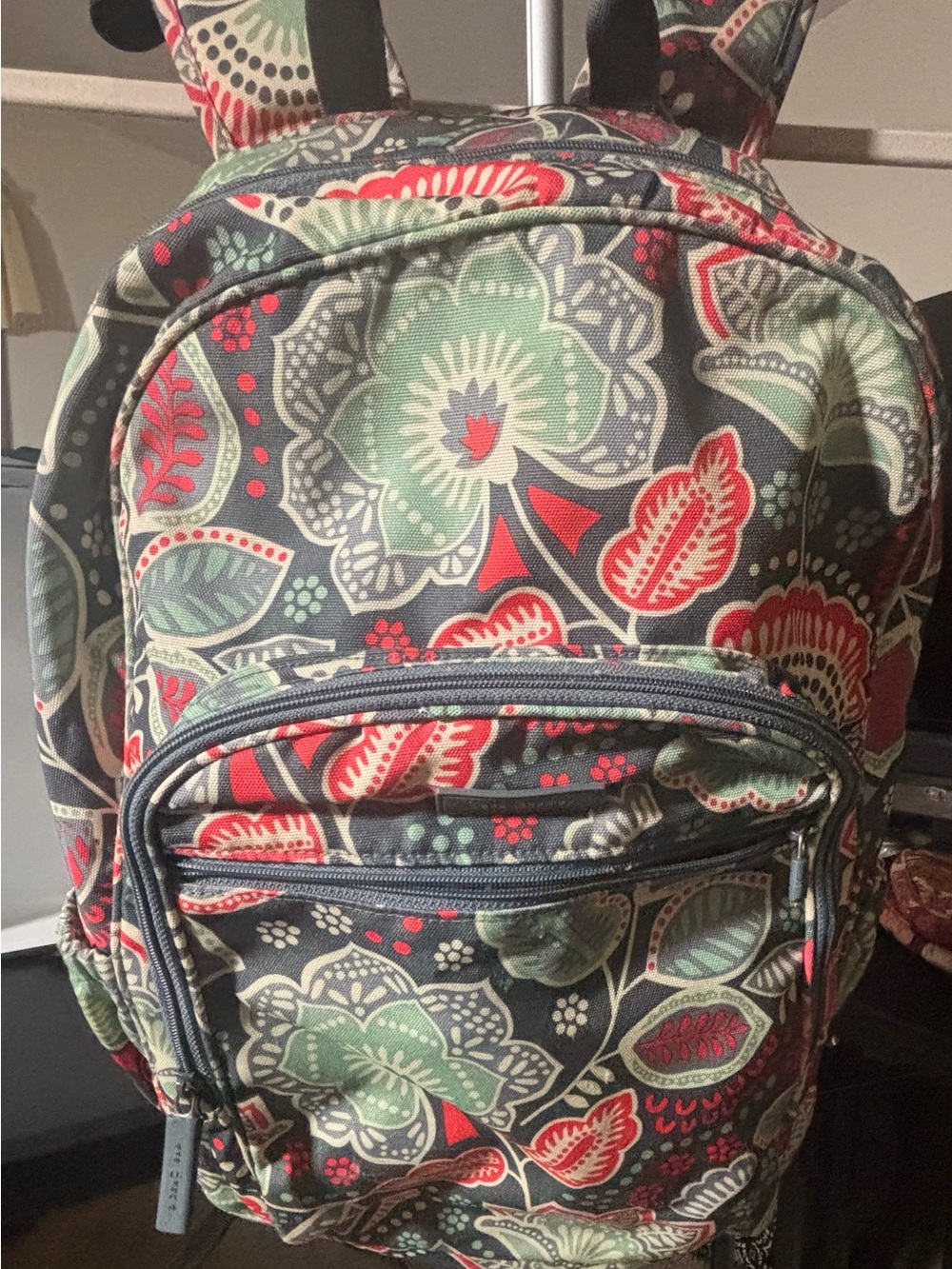 Vera Bradley Floral Print Backpack in Gray, Green & Red